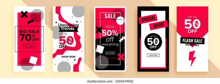 Trendy editable template for social networks stories, vector illustration. Design backgrounds for social media.