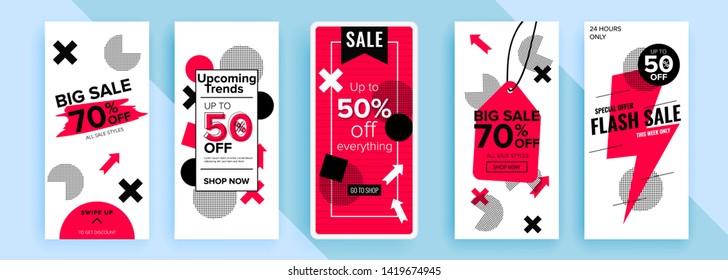 Trendy editable template for social networks stories, vector illustration. Design backgrounds for social media.