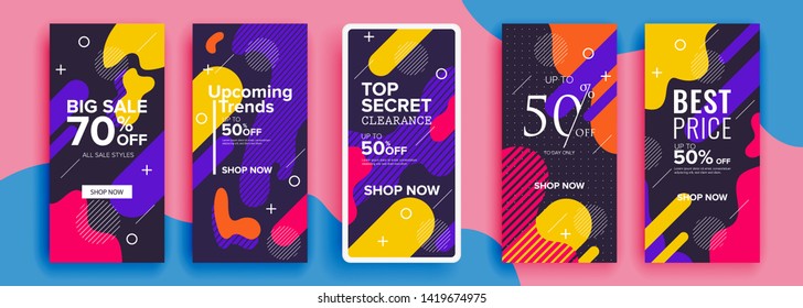Trendy editable template for social networks stories, vector illustration. Design backgrounds for social media.