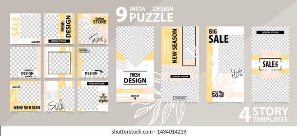 Trendy editable template for social networks stories and posts, vector illustration. Set of story and post square frame. Mockup for advertising.  Design backgrounds for social media.