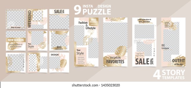 Trendy editable template for social networks stories and posts, vector illustration. Set of story and post square frame. Mockup for advertising.  Design backgrounds for social media.