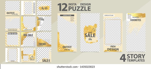 Trendy editable template for social networks stories and posts, vector illustration. Set of story and post square frame. Mockup for advertising.  Design backgrounds for social media.