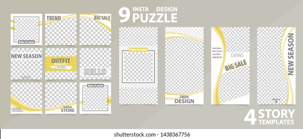 Trendy editable template for social networks stories and posts, vector illustration. Set of story and post square frame. Mockup for advertising.  Design backgrounds for social media.