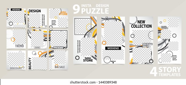 Trendy editable template for social networks stories and posts, vector illustration. Set of story and post square frame. Mockup for advertising.  Design backgrounds for social media.