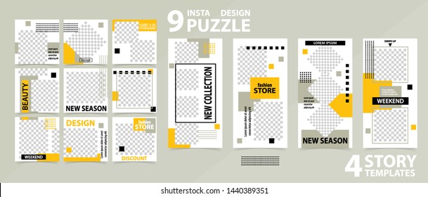 Trendy editable template for social networks stories and posts, vector illustration. Set of story and post square frame. Mockup for advertising.  Design backgrounds for social media.