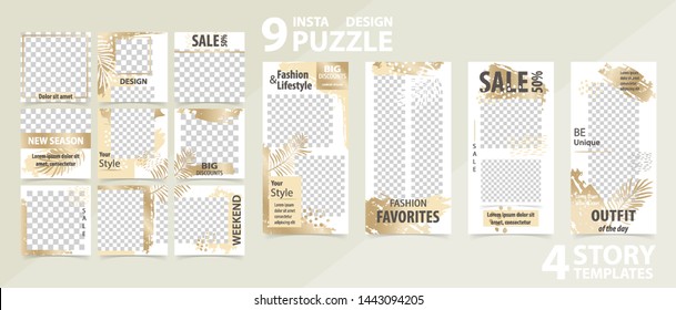 Trendy editable template for social networks stories and posts, vector illustration. Set of story and post square frame. Mockup for advertising.  Design backgrounds for social media.