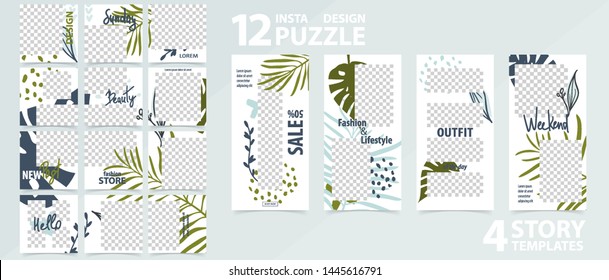 Trendy editable template for social networks stories and posts, vector illustration. Set of story and post square frame. Mockup for advertising.  Design backgrounds for social media.
