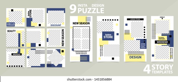 Trendy editable template for social networks stories and posts, vector illustration. Set of story and post square frame. Mockup for advertising.  Design backgrounds for social media.