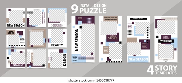 Trendy editable template for social networks stories and posts, vector illustration. Set of story and post square frame. Mockup for advertising.  Design backgrounds for social media.