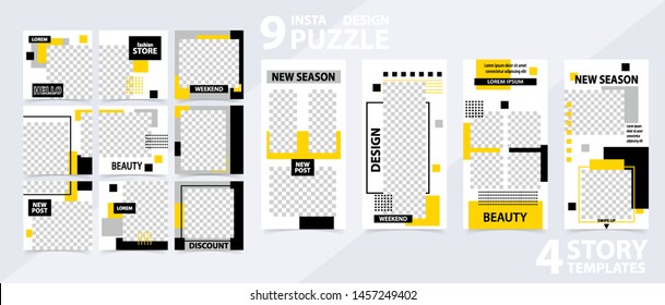 Trendy editable template for social networks stories and posts, vector illustration. Set of story and post square frame. Mockup for advertising.  Design backgrounds for social media.