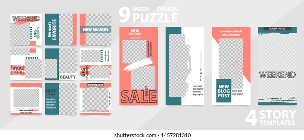 Trendy editable template for social networks stories and posts, vector illustration. Set of story and post square frame. Mockup for advertising.  Design backgrounds for social media.