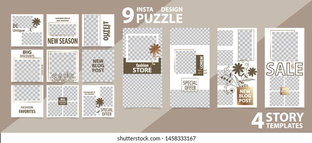 Trendy editable template for social networks stories and posts, vector illustration. Set of story and post square frame. Mockup for advertising.  Design backgrounds for social media.