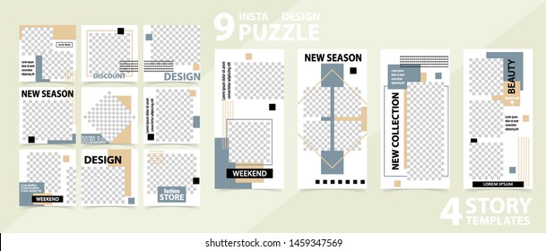 Trendy editable template for social networks stories and posts, vector illustration. Set of story and post square frame. Mockup for advertising.  Design backgrounds for social media.