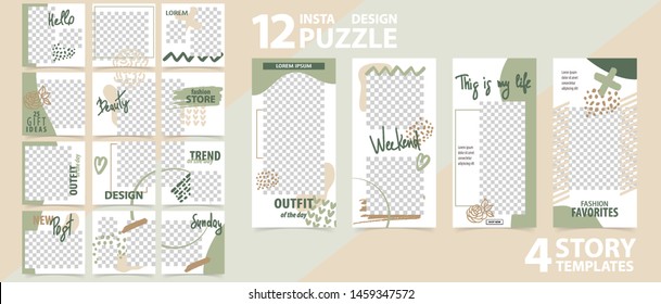 Trendy editable template for social networks stories and posts, vector illustration. Set of story and post square frame. Mockup for advertising.  Design backgrounds for social media