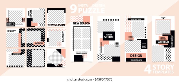 Trendy editable template for social networks stories and posts, vector illustration. Set of story and post square frame. Mockup for advertising.  Design backgrounds for social media.