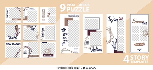 Trendy editable template for social networks stories and posts, vector illustration. Set of story and post square frame. Mockup for advertising.  Design backgrounds for social media.