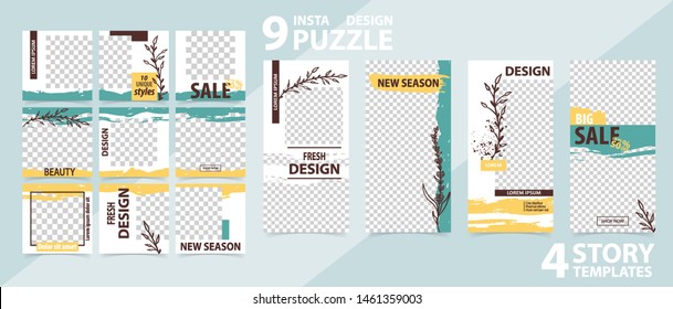 Trendy editable template for social networks stories and posts, vector illustration. Set of story and post square frame. Mockup for advertising.  Design backgrounds for social media.