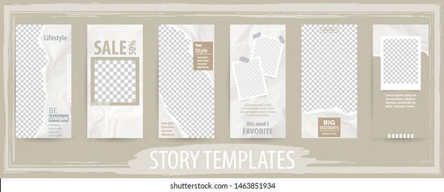 Trendy editable template for social networks stories, torn paper, vector illustration. Design backgrounds for social media, internet web banner,  poster and brochure.