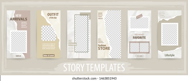 Trendy editable template for social networks stories, torn paper, vector illustration. Design backgrounds for social media, internet web banner,  poster and brochure.