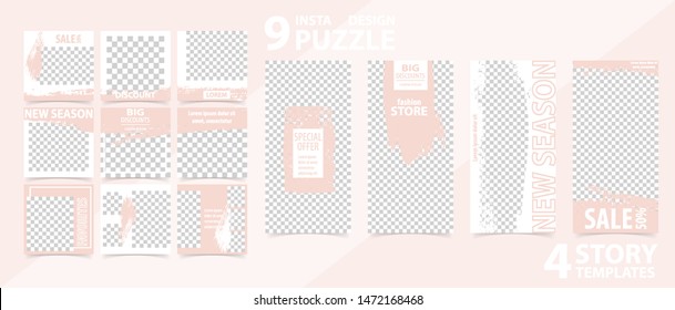 Trendy editable template for social networks stories and posts, vector illustration. Set of story and post square frame. Mockup for advertising.  Design backgrounds for social media.