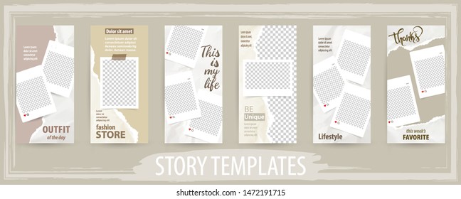 Trendy editable template for social networks stories, torn paper, vector illustration. Design backgrounds for social media, internet web banner, poster and brochure.