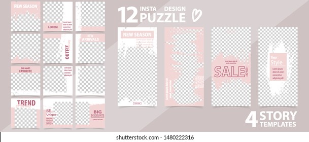 Trendy editable template for social networks stories and posts, vector illustration. Set of story and post square frame. Mockup for advertising.  Design backgrounds for social media.