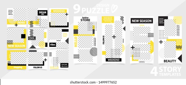 Trendy editable template for social networks stories and posts, vector illustration. Set of story and post square frame. Mockup for advertising.  Design backgrounds for social media.