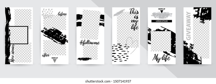 Trendy editable template for social networks stories, story, vector illustration. Design backgrounds for social media. Hand drawn abstract card.