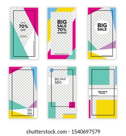 Trendy editable template for social networks on a mobile phone screen. Background design for social networks. Set of modern abstract vector banners. Flat geometric shapes for phones.