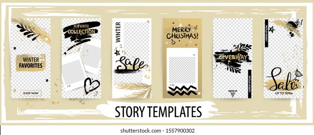 Trendy editable template for social networks stories and posts, vector illustration. Set of story and puzzle post square frame. Mockup for advertising.  Design backgrounds for social media.