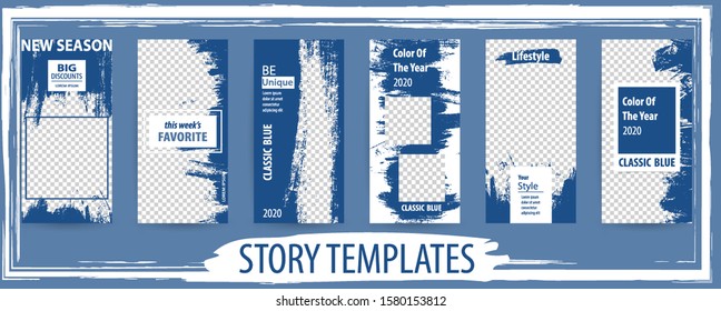 Trendy editable template for social networks story, vector illustration. Design backgrounds for social media. Color 2020 classic blue for advertising.