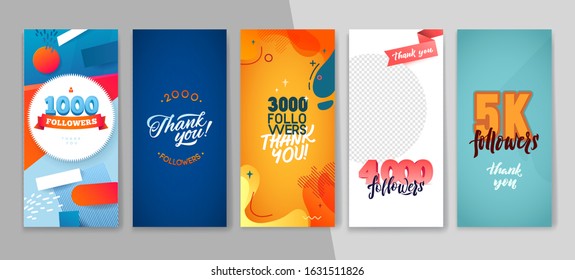 Trendy editable template for social networks stories, vector illustration. Thank You Followers. Design backgrounds for social media.