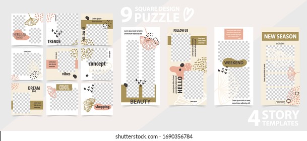 Trendy editable template for social networks stories and posts vector illustration Set of story and puzzle post square frame Mockup for advertising Design backgrounds for social media