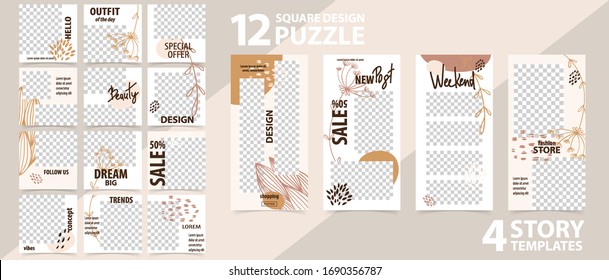 Trendy editable template for social networks stories and posts vector illustration Set of story and puzzle post square frame Mockup for advertising Design backgrounds for social media