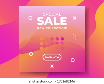 Trendy editable template for social networks stories and posts, vector illustration. Design backgrounds for social media. Gradient color social media post, banner sale. Background abstract geometric.