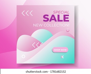 Trendy editable template for social networks stories and posts, vector illustration. Design backgrounds for social media. Gradient color social media post, banner sale. Background abstract geometric.