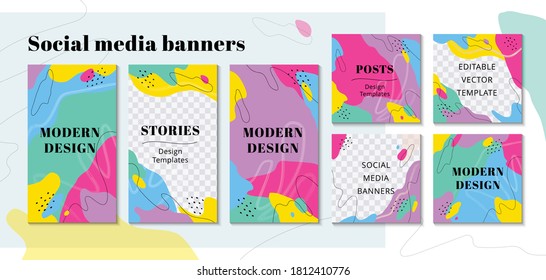 Trendy editable template for social networks stories in bright colors. Design backgrounds for social media posts, story and photos. Vector Illustration