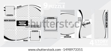 Trendy editable template for social networks stories and posts, vector illustration. Set of story and puzzle post square frame. Mockup for advertising.  Design backgrounds for social media.