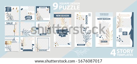 Trendy editable template for social networks stories and posts vector illustration Set of story and puzzle post square frame Mockup for advertising. Design backgrounds for social media