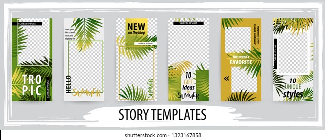 Trendy editable template for social tropical networks stories,  vector illustration. Design backgrounds for social media.