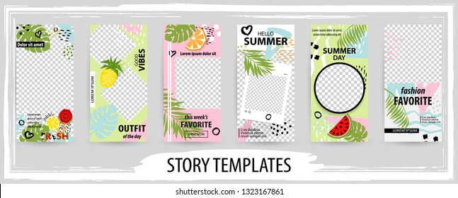 Trendy editable template for social tropical networks stories, vector illustration. Design backgrounds for social media.