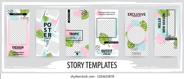 Trendy editable template for social tropical networks stories, story, vector illustration. Design backgrounds for social media.