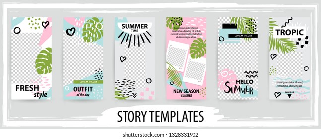 Plantilla de moda editable para las historias de redes sociales tropicales, ilustración vectorial. Fundamentos del diseño de los medios sociales.