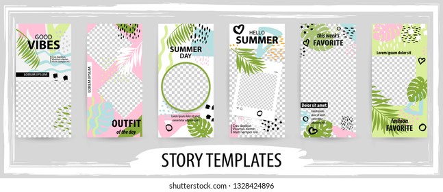 Trendy editable template for social tropical networks stories, story, vector illustration. Design backgrounds for social media.