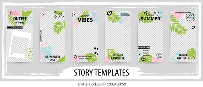 Trendy editable template for social tropical networks stories,  vector illustration. Design backgrounds for social media.