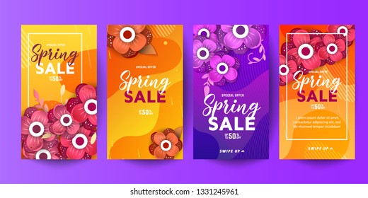 Trendy editable template spring and summer sale decorative banners for social networks stories