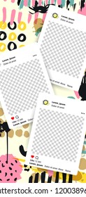 Trendy editable template for stories with brush strokes, vector illustration. Design backgrounds for social media. Hand drawn abstract card.