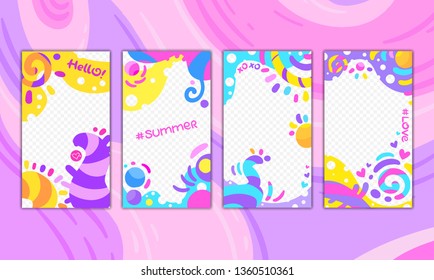 Trendy editable template for stories. Funny bright design. Vector. Design backgrounds for social networks. Hand drawn.