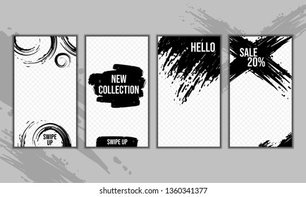Trendy editable template for stories. Vector. Artistic brush strokes. Golden elements. Design backgrounds for social networks.