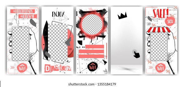 Trendy editable templates for social networks stories, black friday sale, gift, vector illustration. Design backgrounds for social media. Mobile app mock up.  Vector set